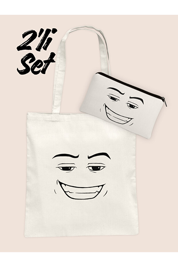 Roblox Man Face 2 Tote Bag and Pen Holder Set