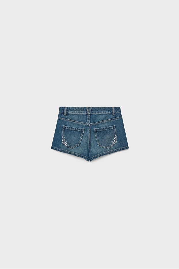 Zımba detaylı mini denim şort - 7
