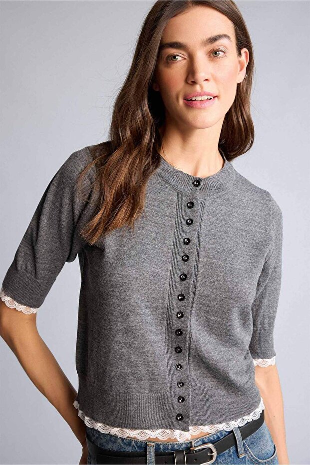 Lace Detailed Short Sleeve Cardigan H6266Ax26Sp