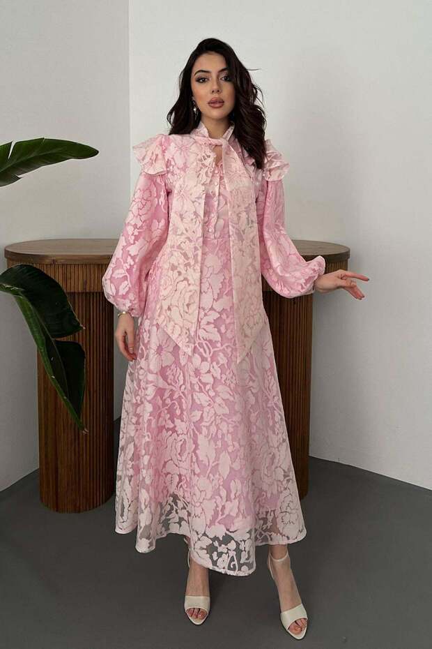 Rochie cu detaliu eșarfă la guler - 4