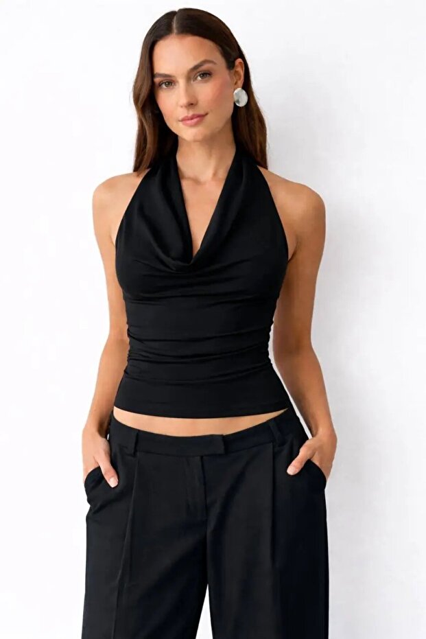 Women's Dual-Use Sandy Fabric Crop Blouse Black
