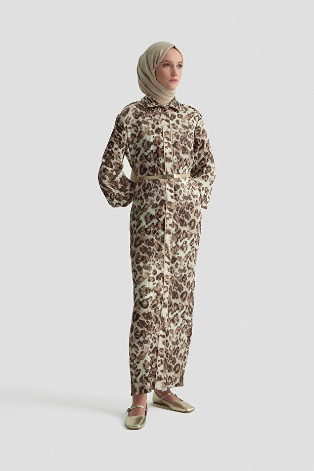 Leopard Patterned Dress Camel - 1