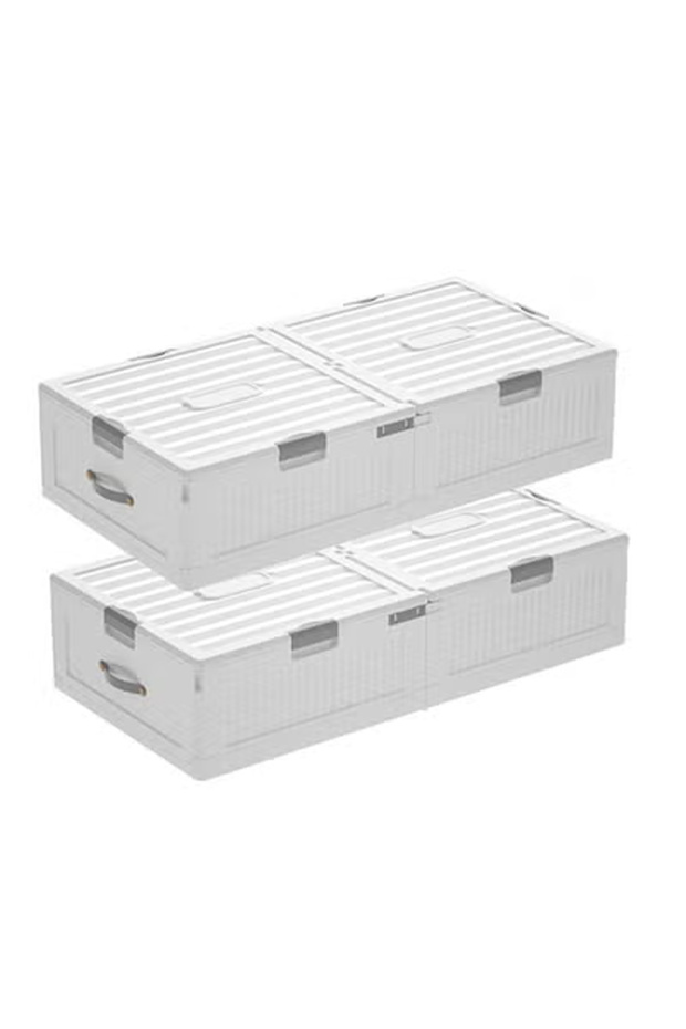 Set of 2 Space-Saving Drawer-Style Folding Under Bed Storage Box with Wheels 24cm