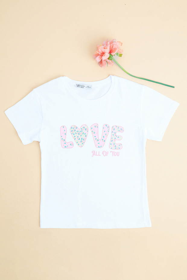 Floral Love Text Printed Girl's T-Shirt
