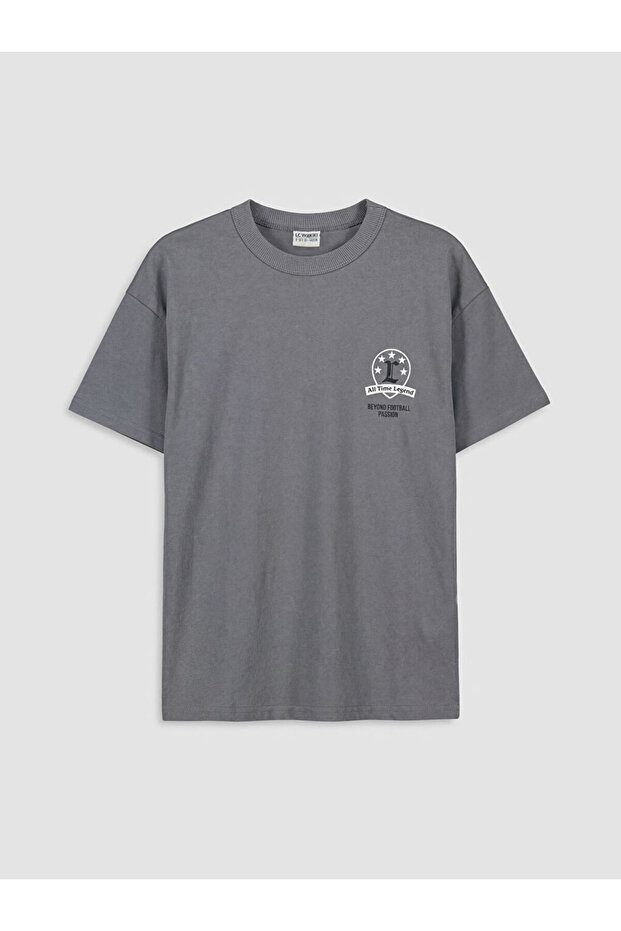 Gray Crew Neck Printed Boy's T-Shirt