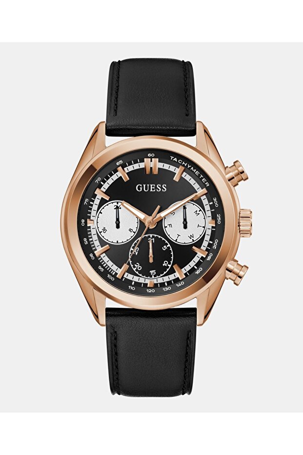 Mens Black Rose Gold Tone Multi-function Watch