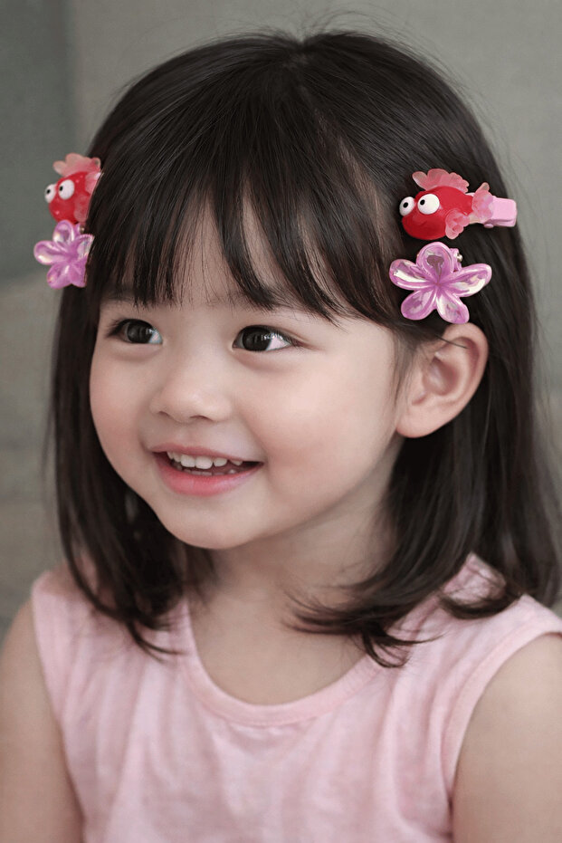 Pink Color Fish and Lotus Figured Pegs/Side Buckle Set