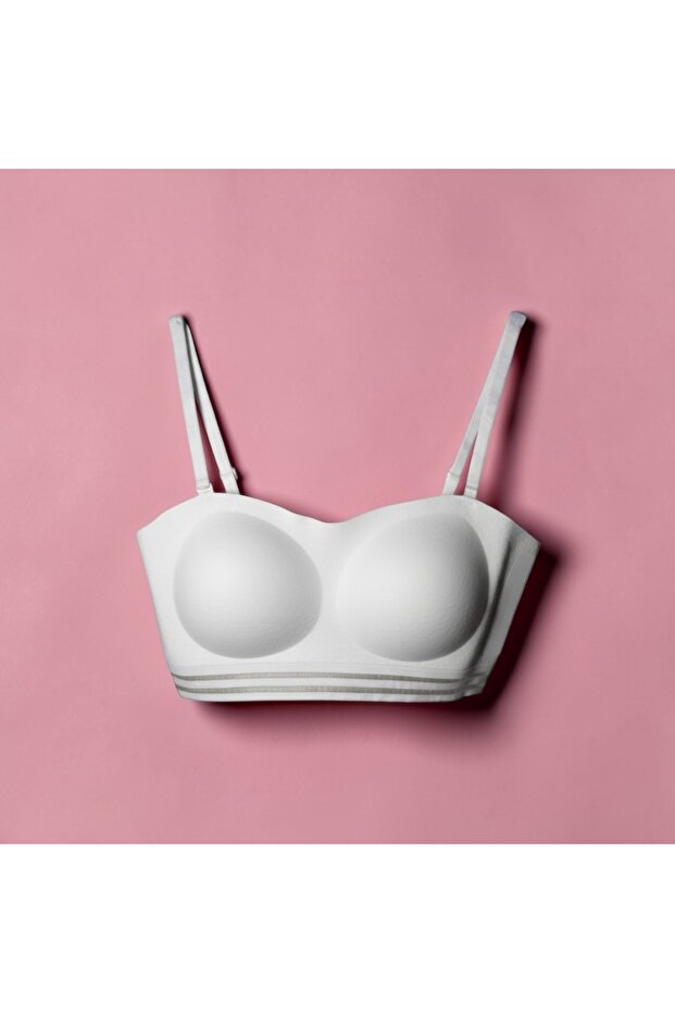 Strapless Ribbon Detailed Gathering Bra Without Underwire Laser Cut Women's Bra