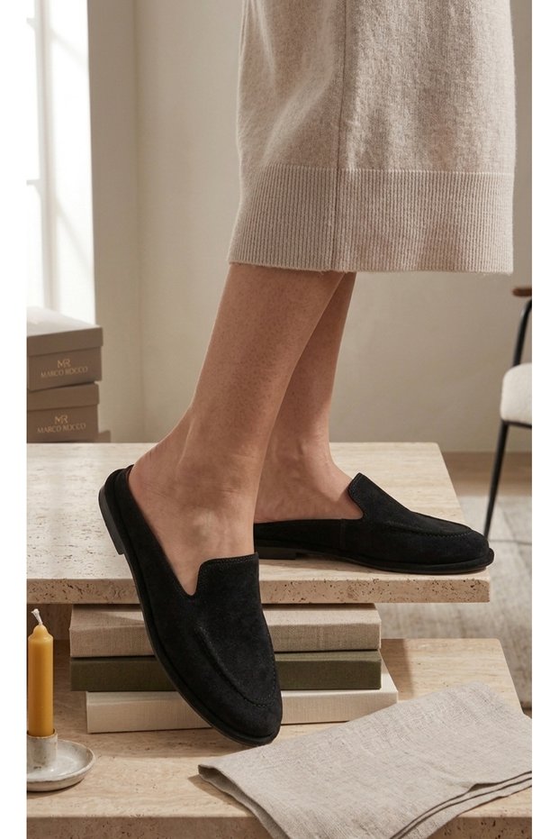 Suede Genuine Leather Loafer Women's Sabo Slippers