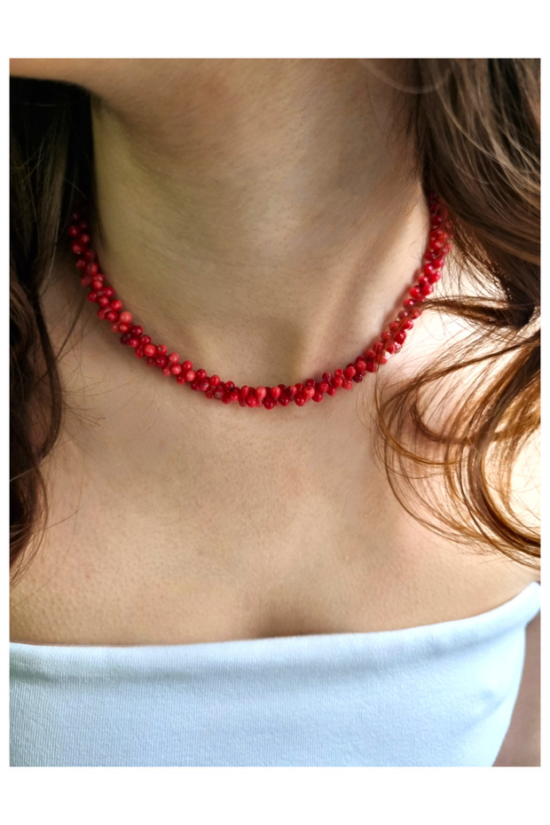Dark Pink Coral Natural Stone Necklace | Bone Cutting Grace