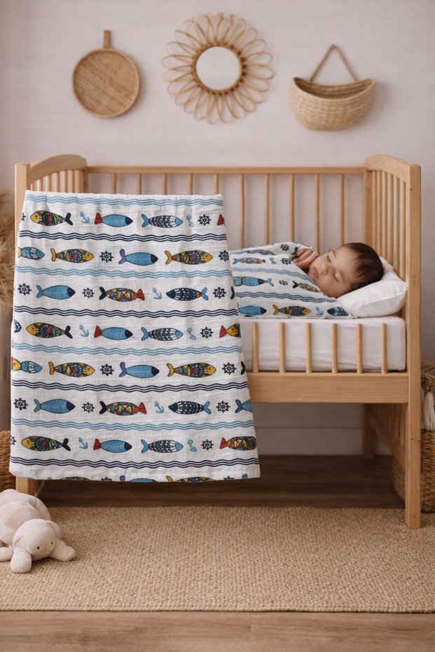 Muslin Baby Blanket Set 120X120 and 70X70 2-Piece Set 100% Cotton