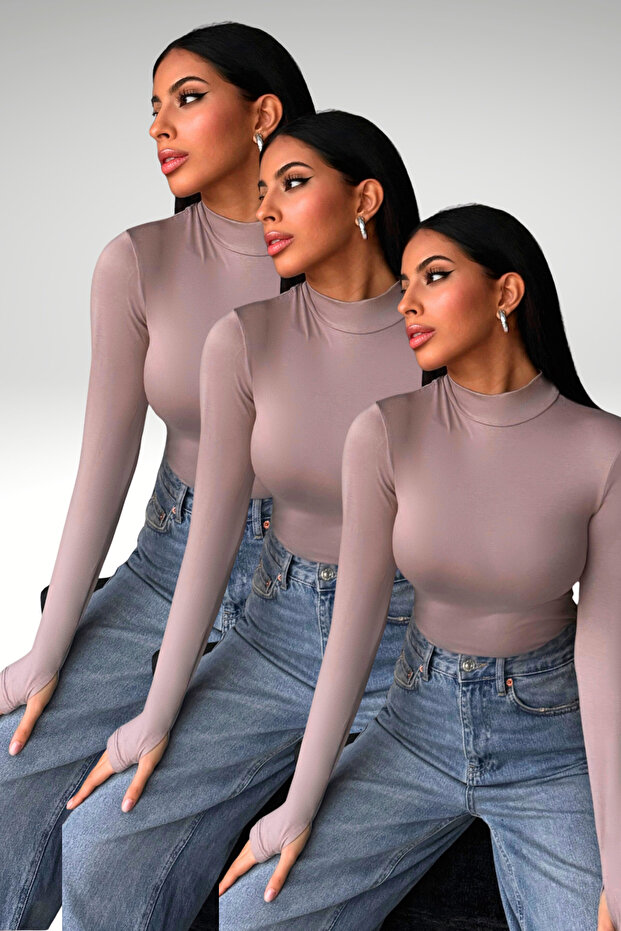 Women's Light Purple 3-Piece Finger Detailed Bodysuit