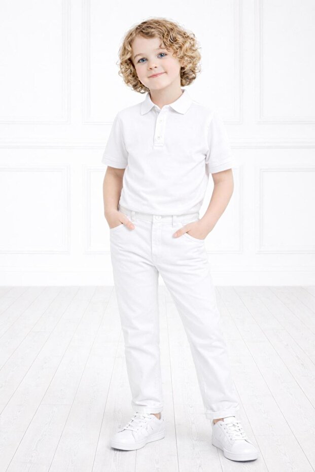 Boy's Suit Polo Collar T-Shirt White Pants