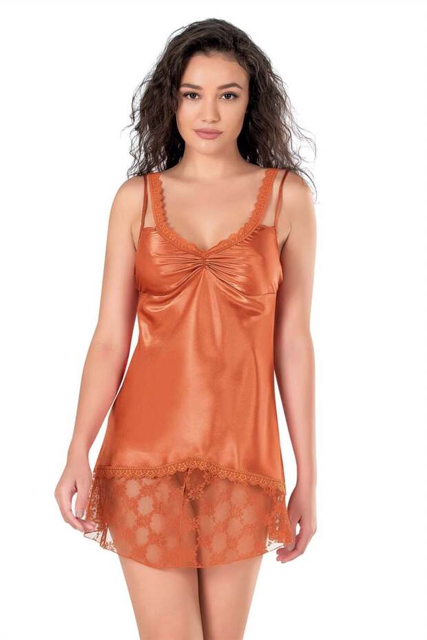 Women'S, Orange, Satin Nightgown