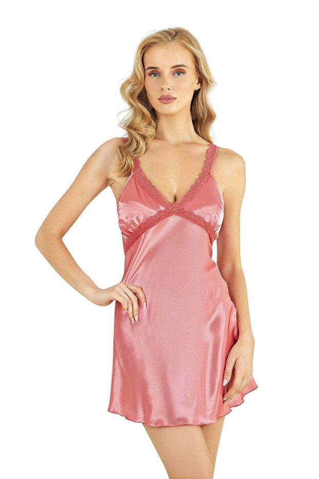 Women'S, Coral, Satin Nightgown