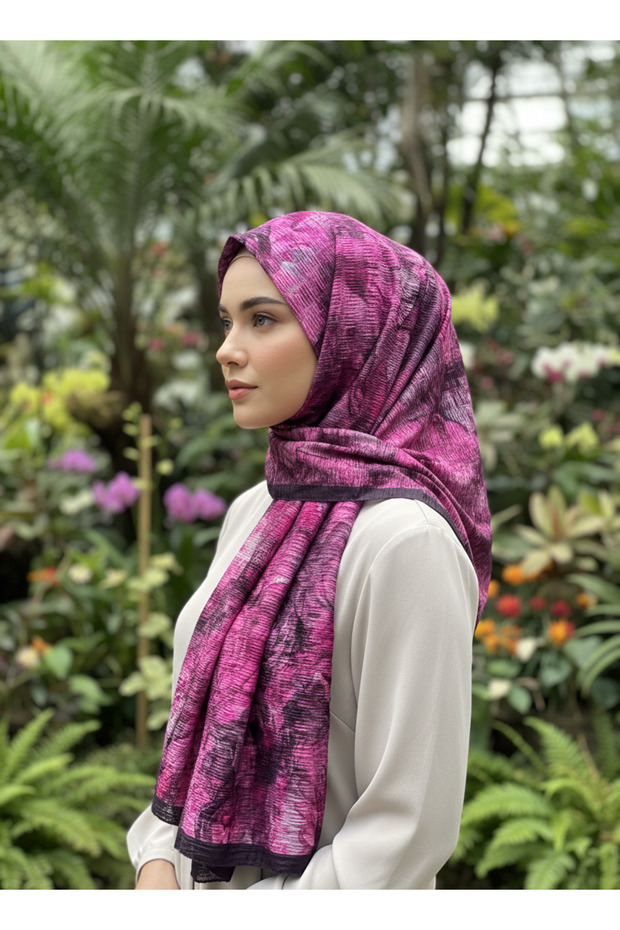 Müslüm, Floral Flower Patterned Wrinkled Shawl – Elegant, Non-Slip, Sweat-Resistant and Comfortable to Use 75 X 200 cm