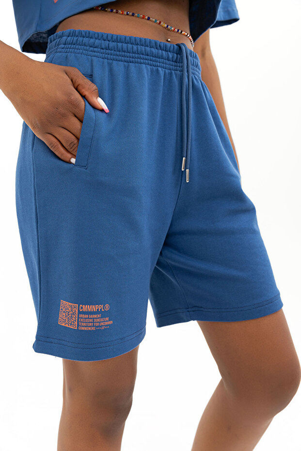 Unisex Örme Marin Mavi Şort - 4