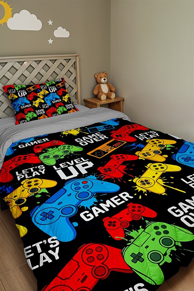 Game Passion Patterned Single Duvet and Pillowcase