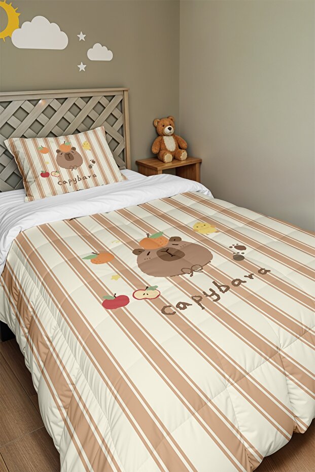 Sweet Capybara World Patterned Single Duvet and Pillowcase