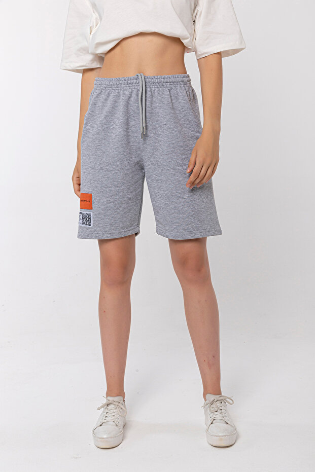 Unisex Örme Gri Melanj Şort