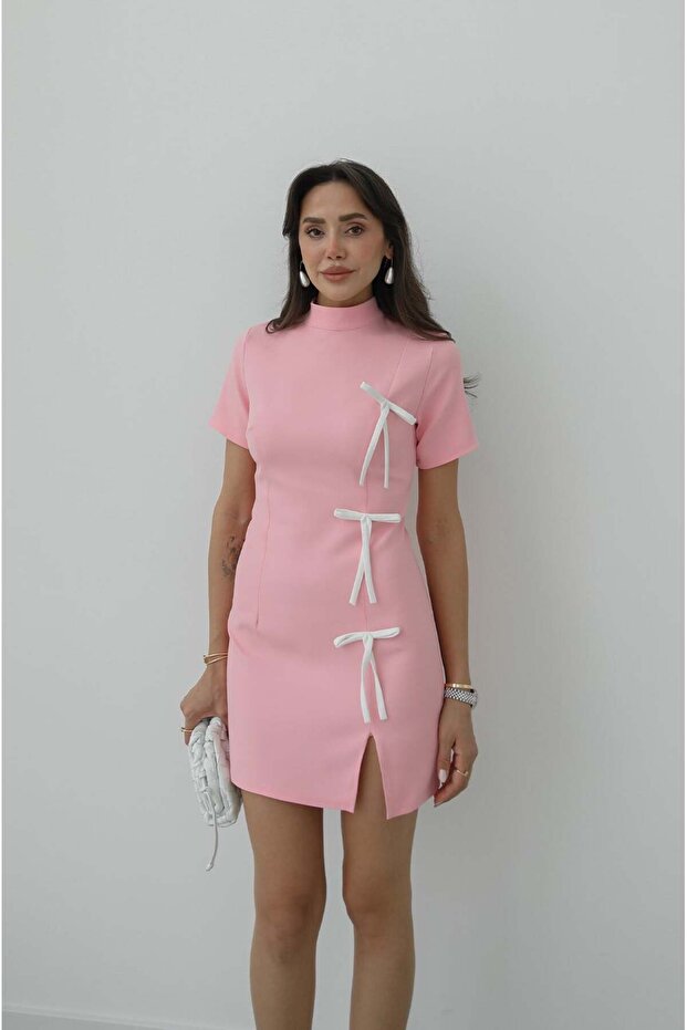 Pink Ribbon Detailed Mini Dress