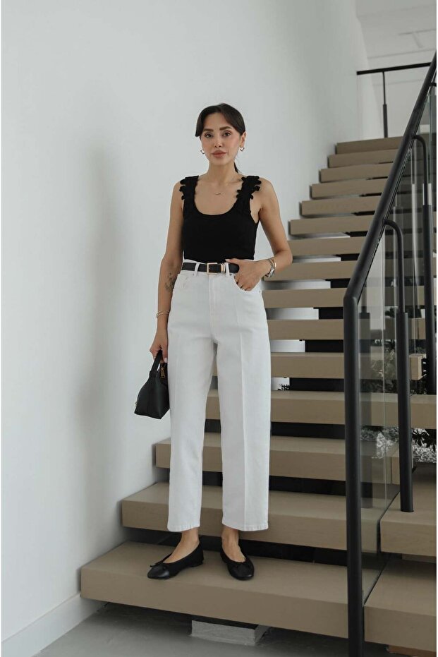 White belted skater jeans