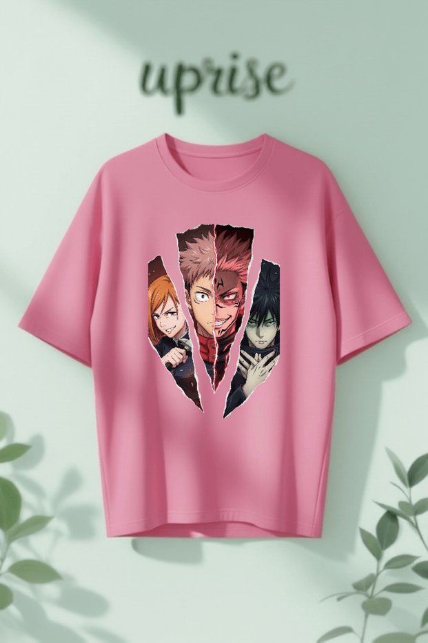 Jujutsu Kaisen Yuji Nobara Megumi Printed Cotton Oversize T-Shirt