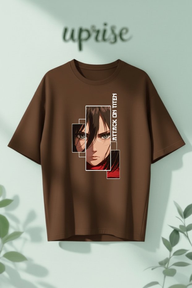 Mikasa Ackerman Attack on Titan Shingeki No Kyojin Printed Cotton Oversize T-Shirt