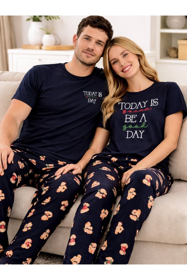 Daily Comfortable Cotton Printed Dear Couple Pajama Set (Set of 2)