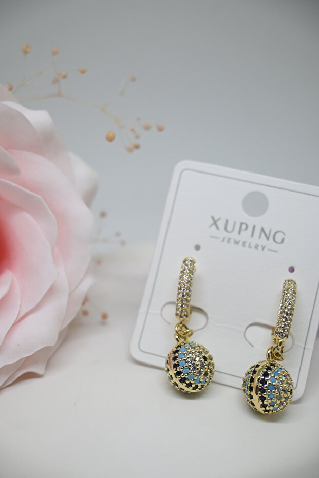 Velvet Rose Zircon Stone Evil Eye Bead Model Earrings – Sparkling Gold Women's Earrings