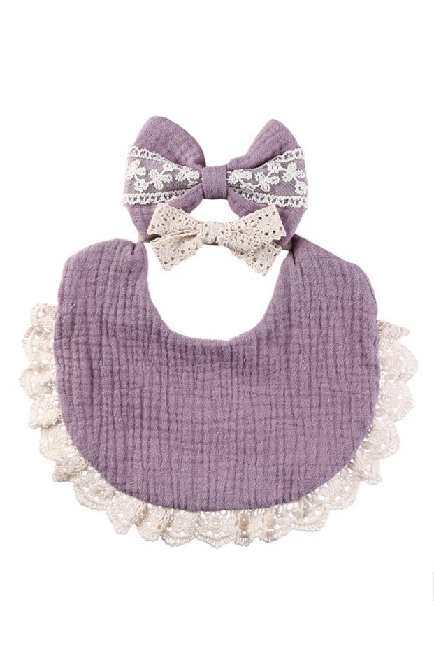 -Camila Ribbons Headband & Baby Bib Set - Purple
