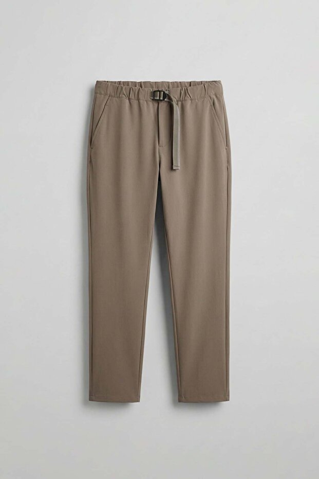 Men's Elastic Waist Tecno Fabric Slim Fit Trousers Mink