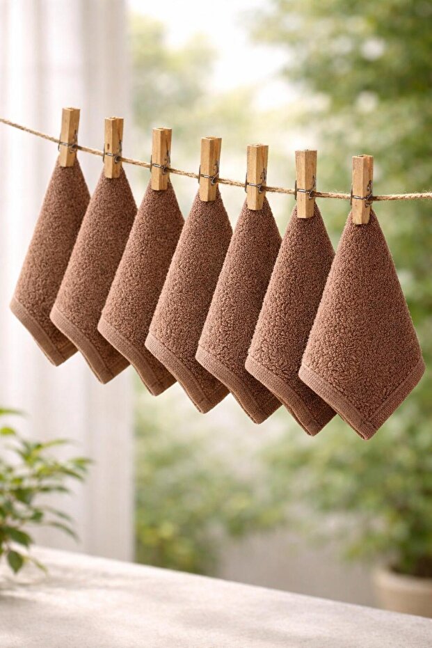 7-Piece Brown Multi-Purpose Bamboo Mini Towel Set - Baby, Kitchen and Cleaning Towels 20 X 20 cm
