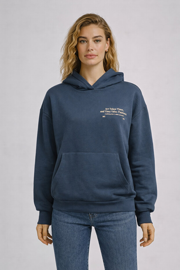 Women's Thinky Printed Sweatshirt 100% Cotton - Navy