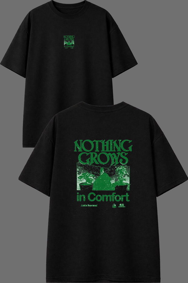 Nothing Gro Design Front and Back Printed Black Oversize T-Shirt