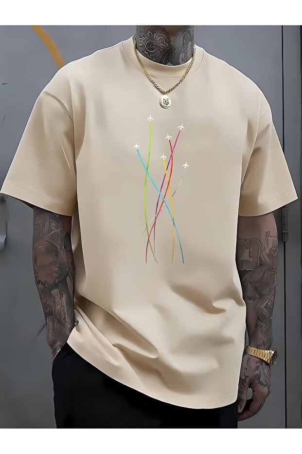 Men's Jet Airplane Printed Oversize T-Shirt Loose Fit