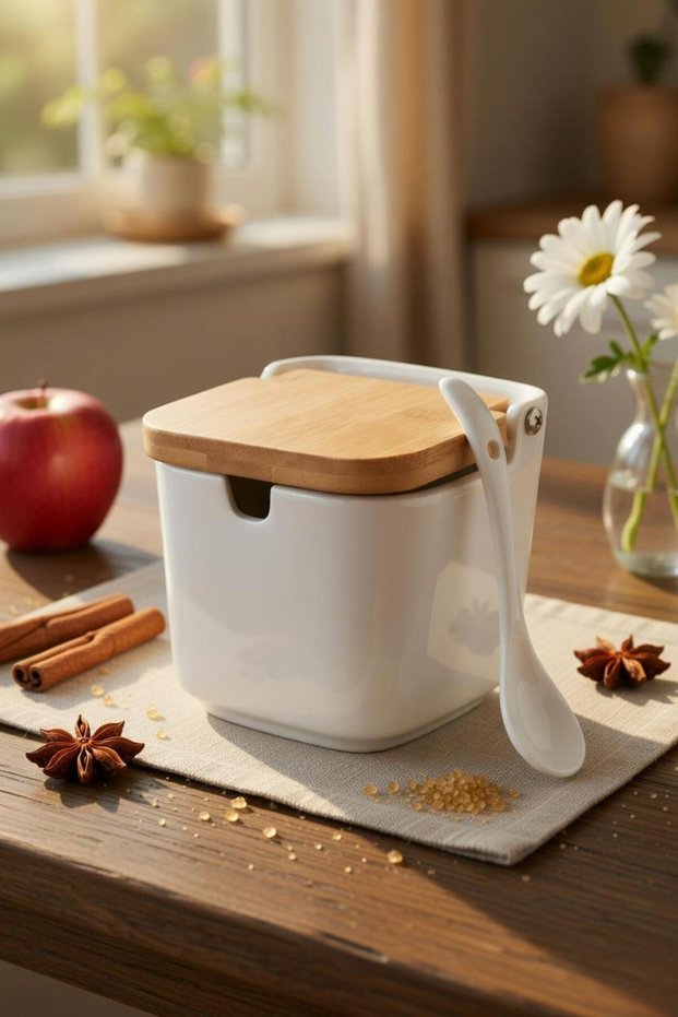 3451 Porcelain Countertop Salt and Spice Dispenser with Spoon 250ml