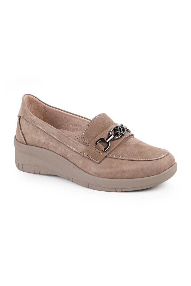 L04.722-T Genuine Nubuck Leather Chain Accessory Wedge Heel Thermo Sole Women's Comfort Loafer
