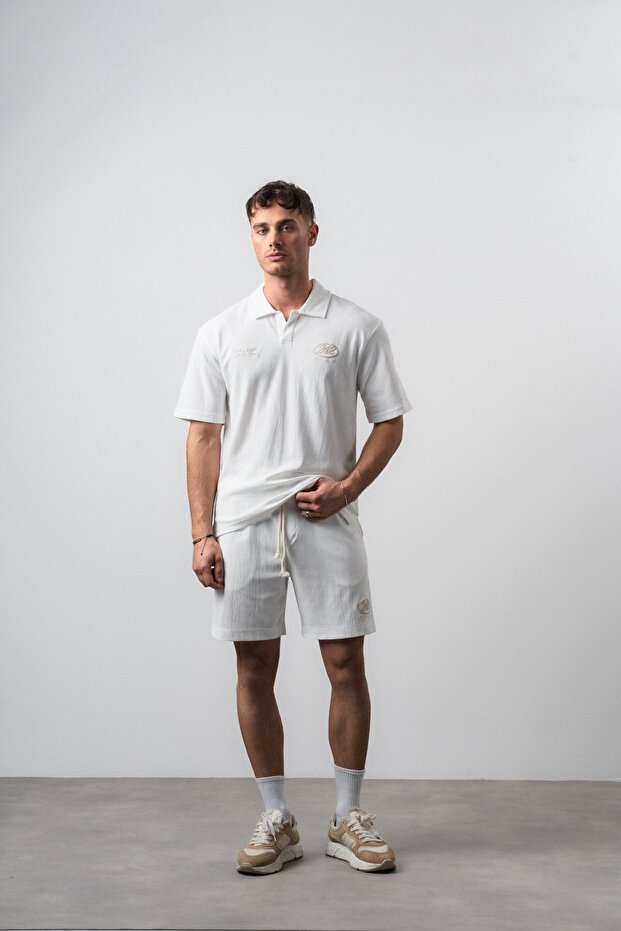 Men's 242 Embroidered Regular Fit T-Shirt Shorts Set Ecru