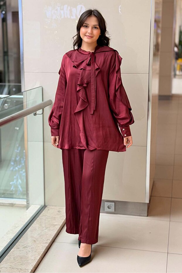 Ruffled Flounce Tunic and Wrinkle Effect Pants Set