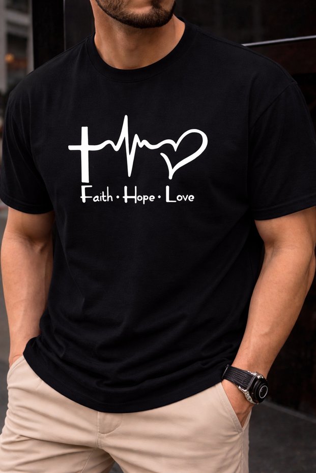 Men's Oversize T-Shirt Fai̇th Printed 100% Cotton T-Shirt Comfortable Fit
