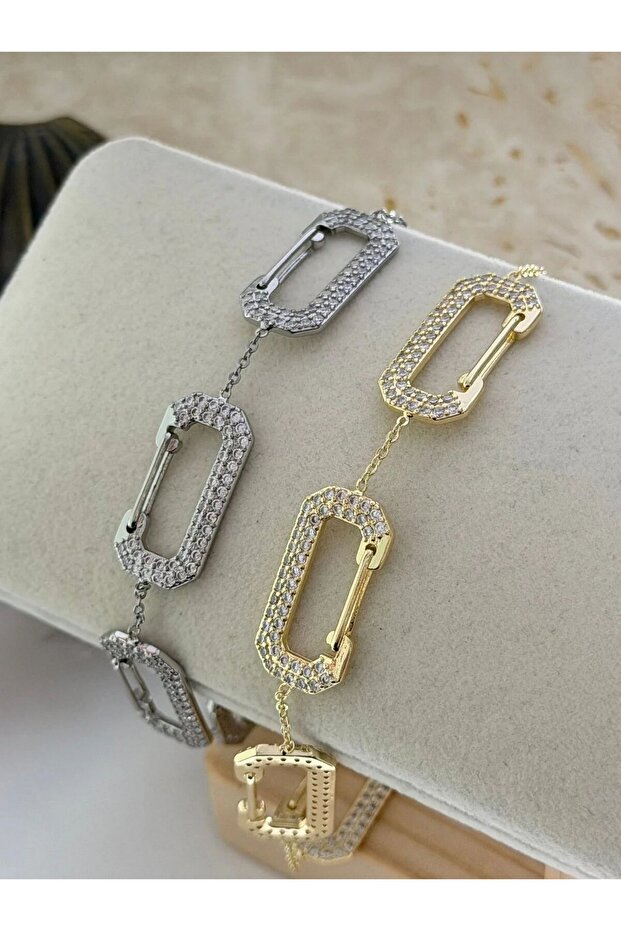 Zircon Stone Geometric Bracelet (Steel) Silver