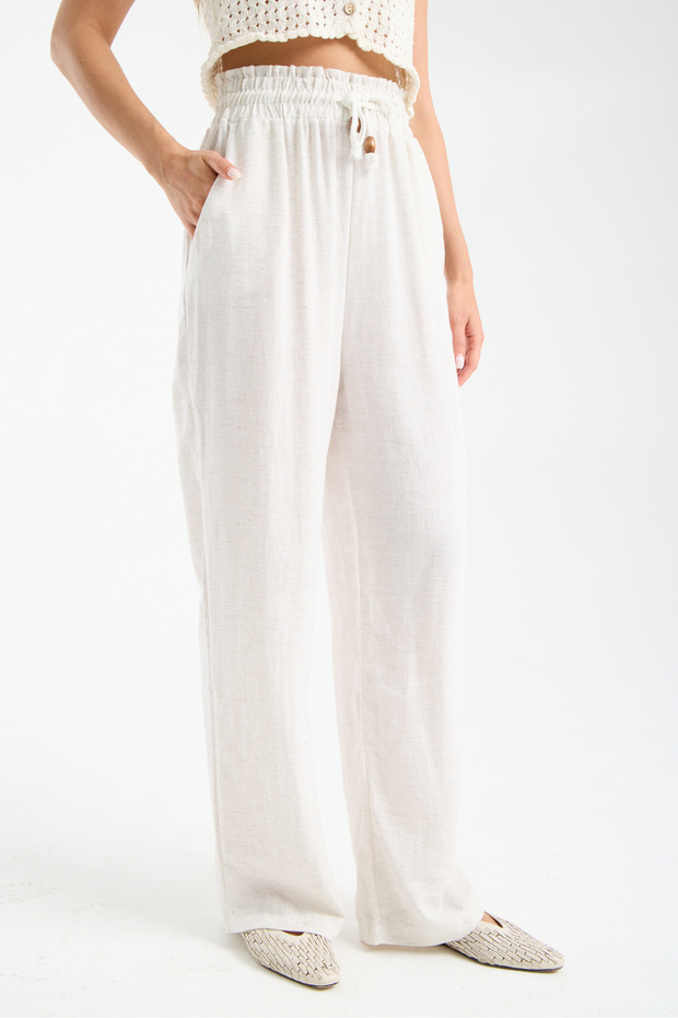 Women's Linen-Look Elastic Waist Lace-Up Comfortable Cut Summer Loose Trousers