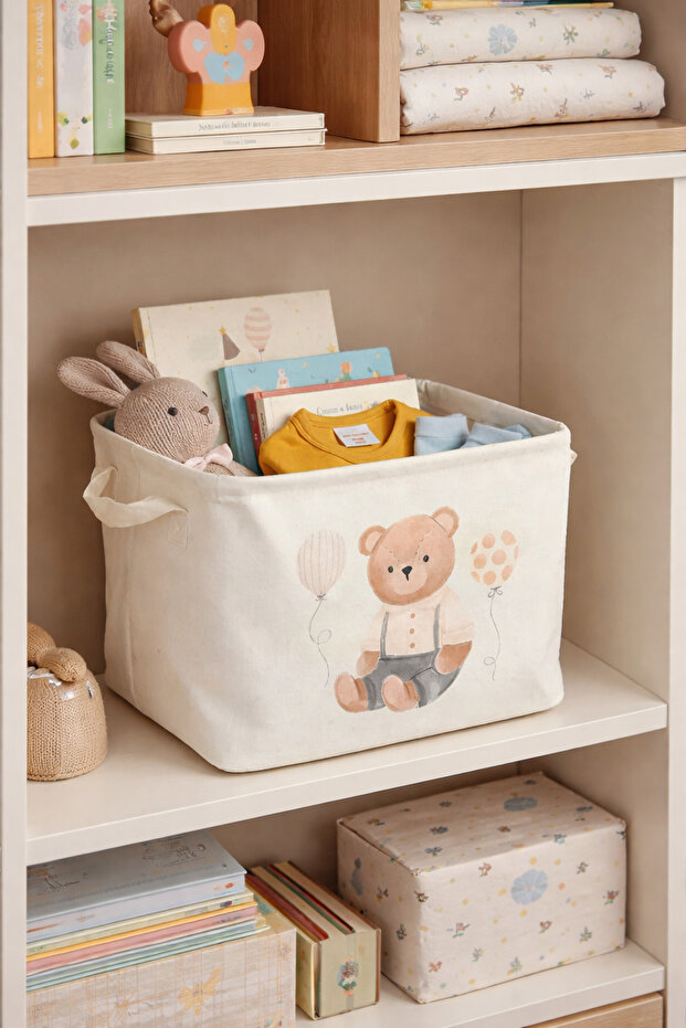 Homyjr’S Cute Teddy Bear Printed Rectangular Toy and Laundry Basket Multi-Purpose Storage Basket
