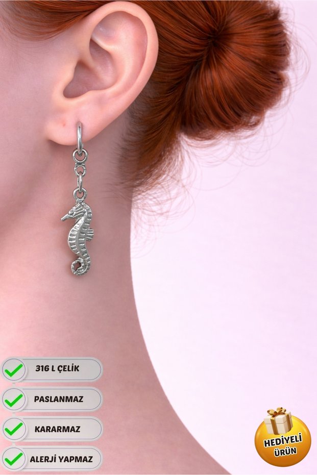 Steel Special Design Dangle Gift Sea Horse Couple Earrings, Does Not Tarnish or Fade