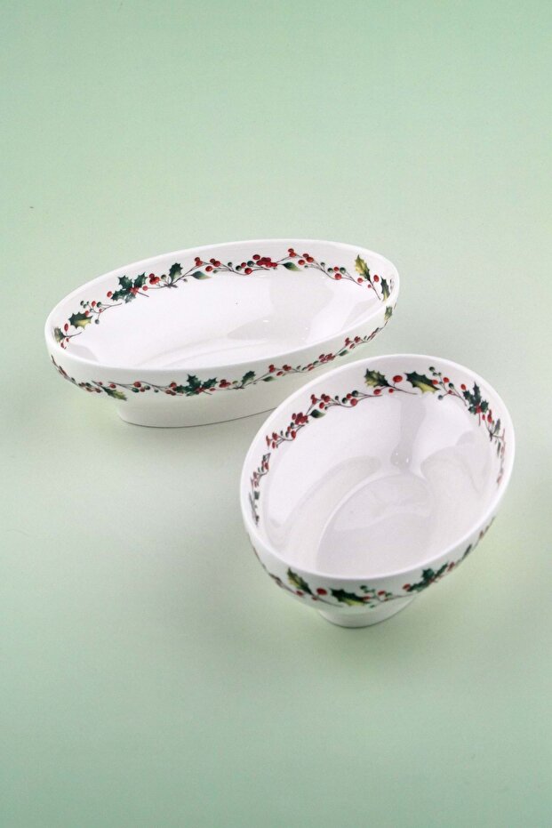 Christmas 2-Piece Porcelain Deep Boat-Shaped Plate