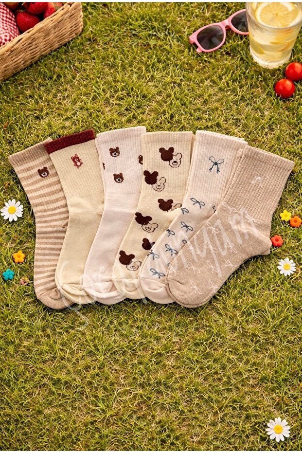 6' Pair of Bear Patterned Fun College Tennis Socks, Washable and Perfumed
