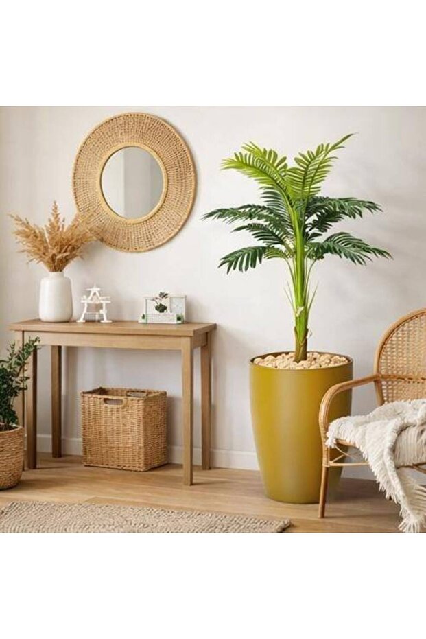 شجرة نخيل صناعية صغيرة مع وعاء بلاستيكي أصفر - ارتفاع 125 سم