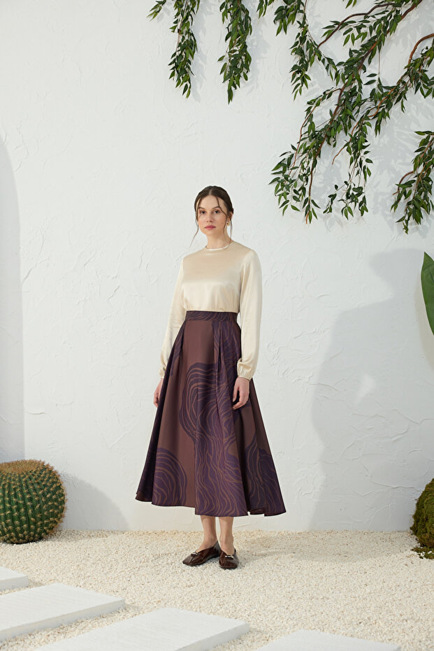 Brown Patterned Skirt - 1