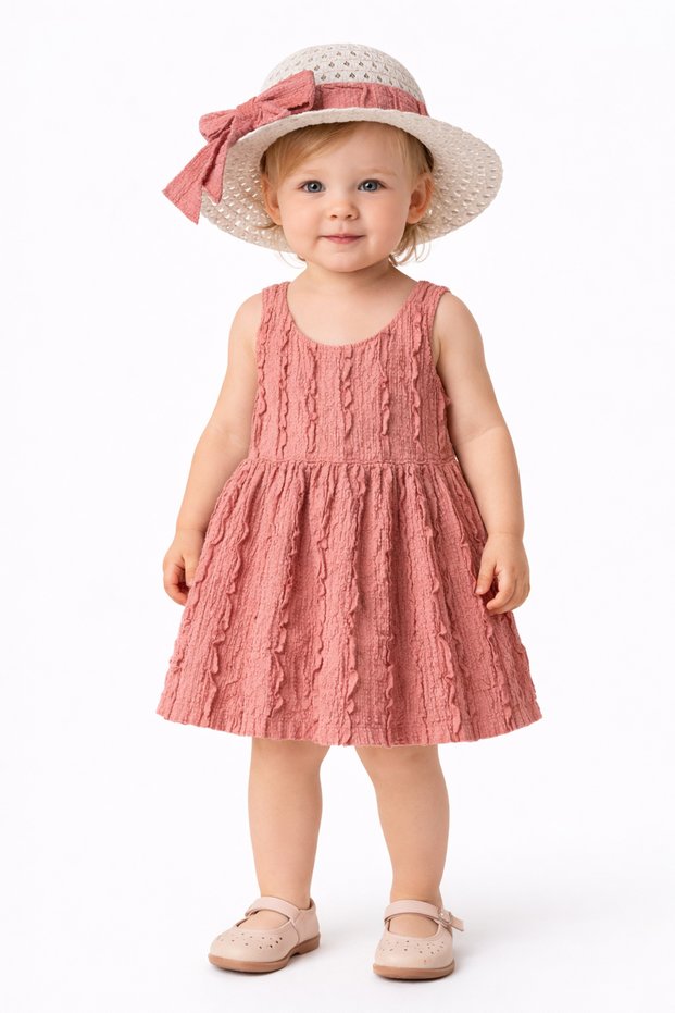 Baby Girl Style Ruffled Summer Dress with Hat, Stylish 2-Piece Combination